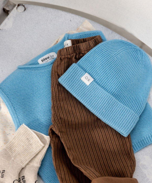 Muts blauw merino wol