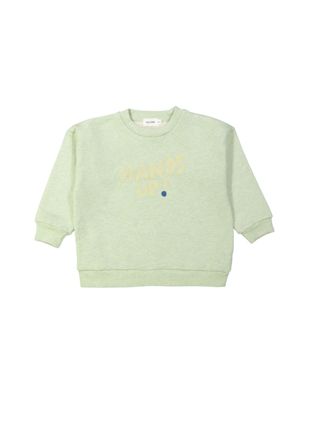 Sweater mains levées vert chiné