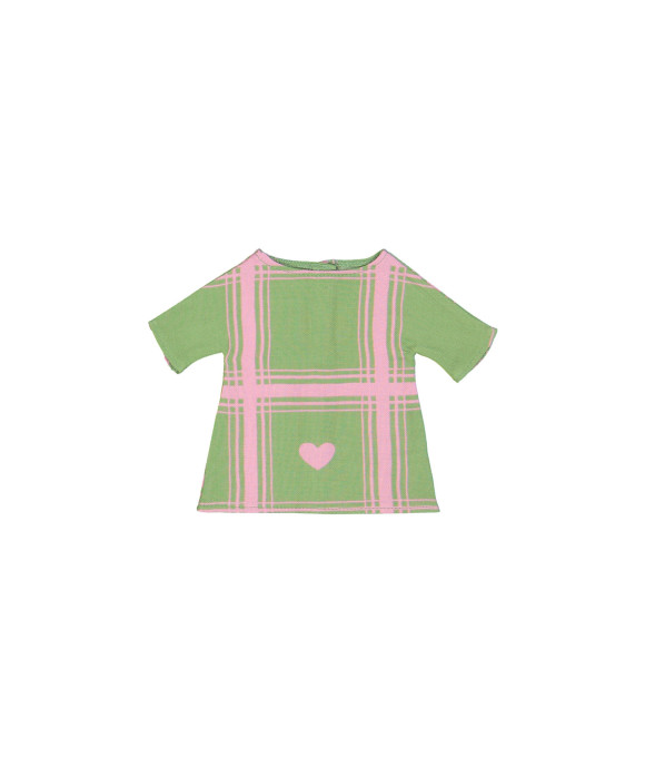 doll dress check heart green one size