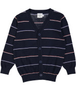 gilet tricot blauw  wit,bruine streep 04j .