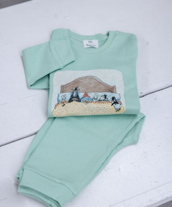 Pyjama vos en haas bed grijsgroen