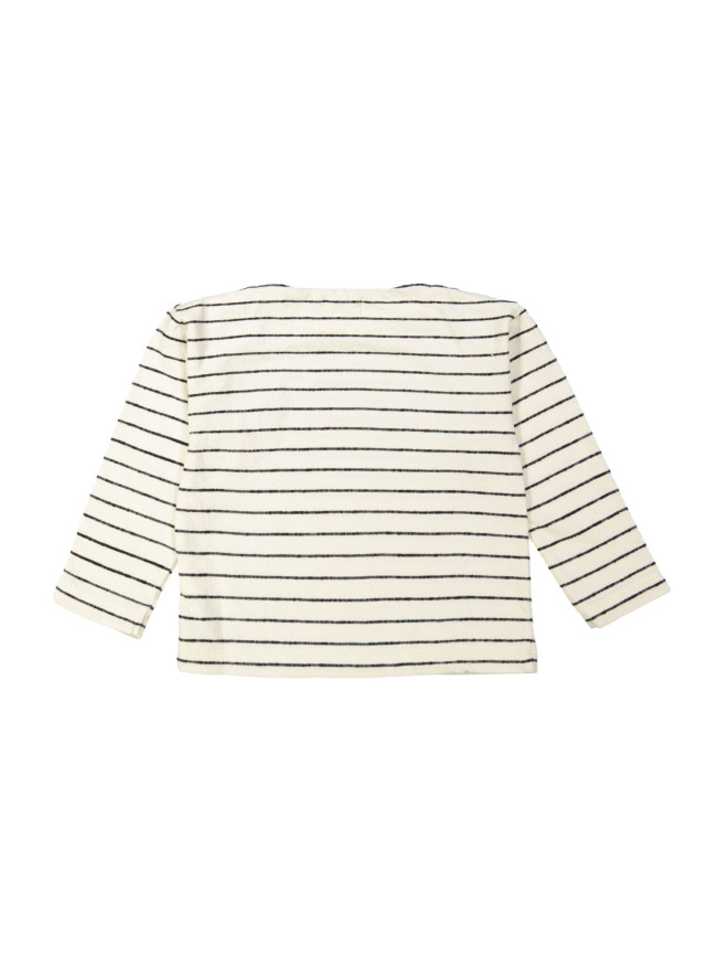 Sweater rayé fleurs écru