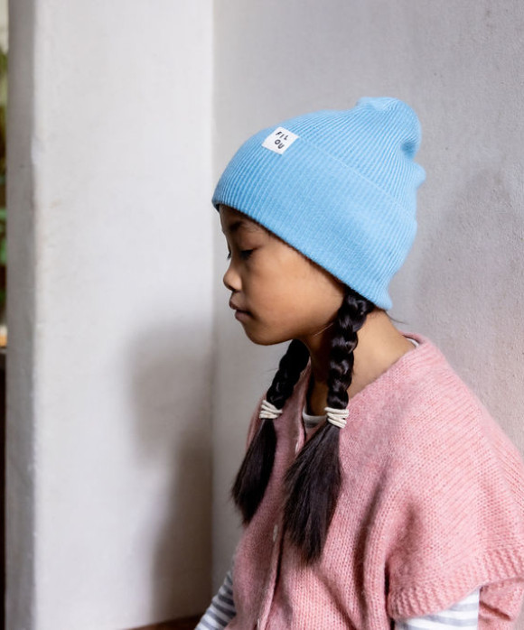 Muts Filou blauw merino wol