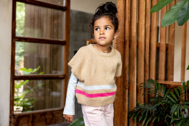 Debardeur beige streep roze 12m-18m
