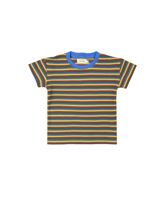 t-shirt rib boxy wafel streep multi blauw