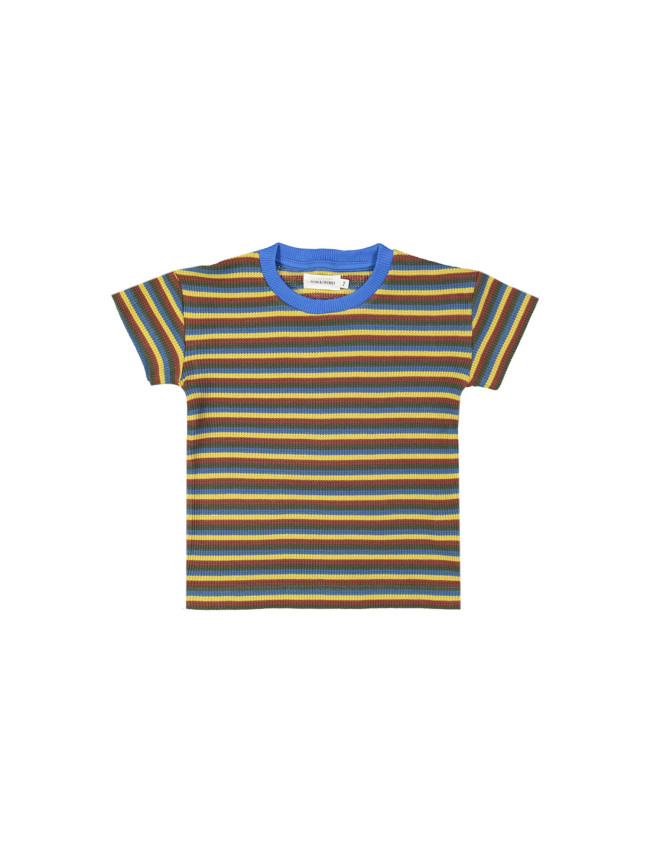 t-shirt rib boxy wafel streep multi blauw 03j