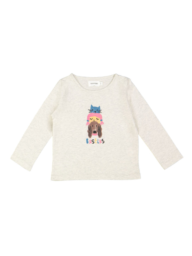 T-shirt besties girl chiné light gray