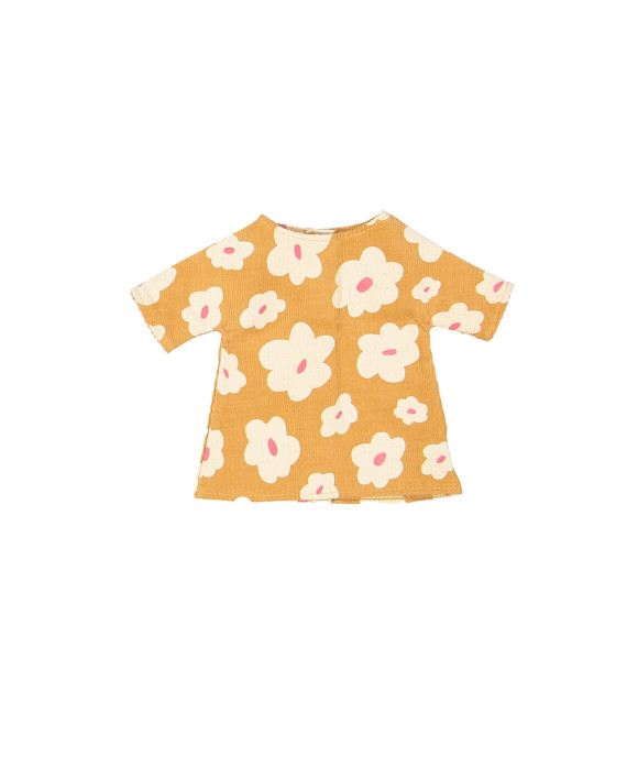 Doll dress ribbed flower camel