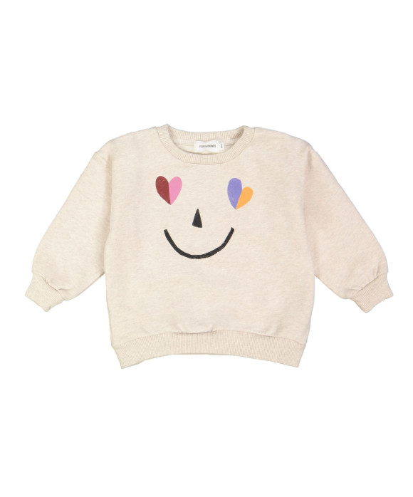 Sweater coeur smiley chiné beige