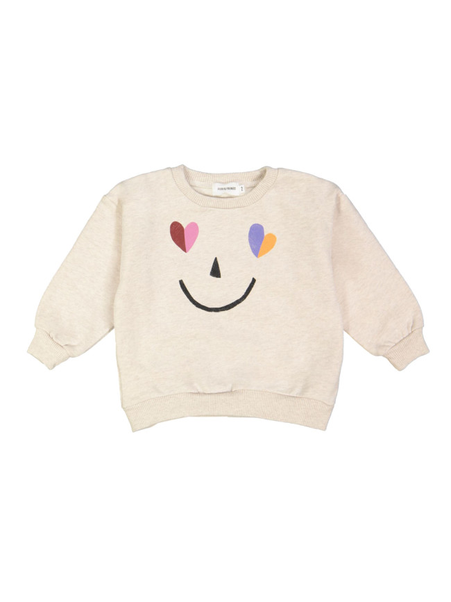 Sweater coeur smiley chiné beige