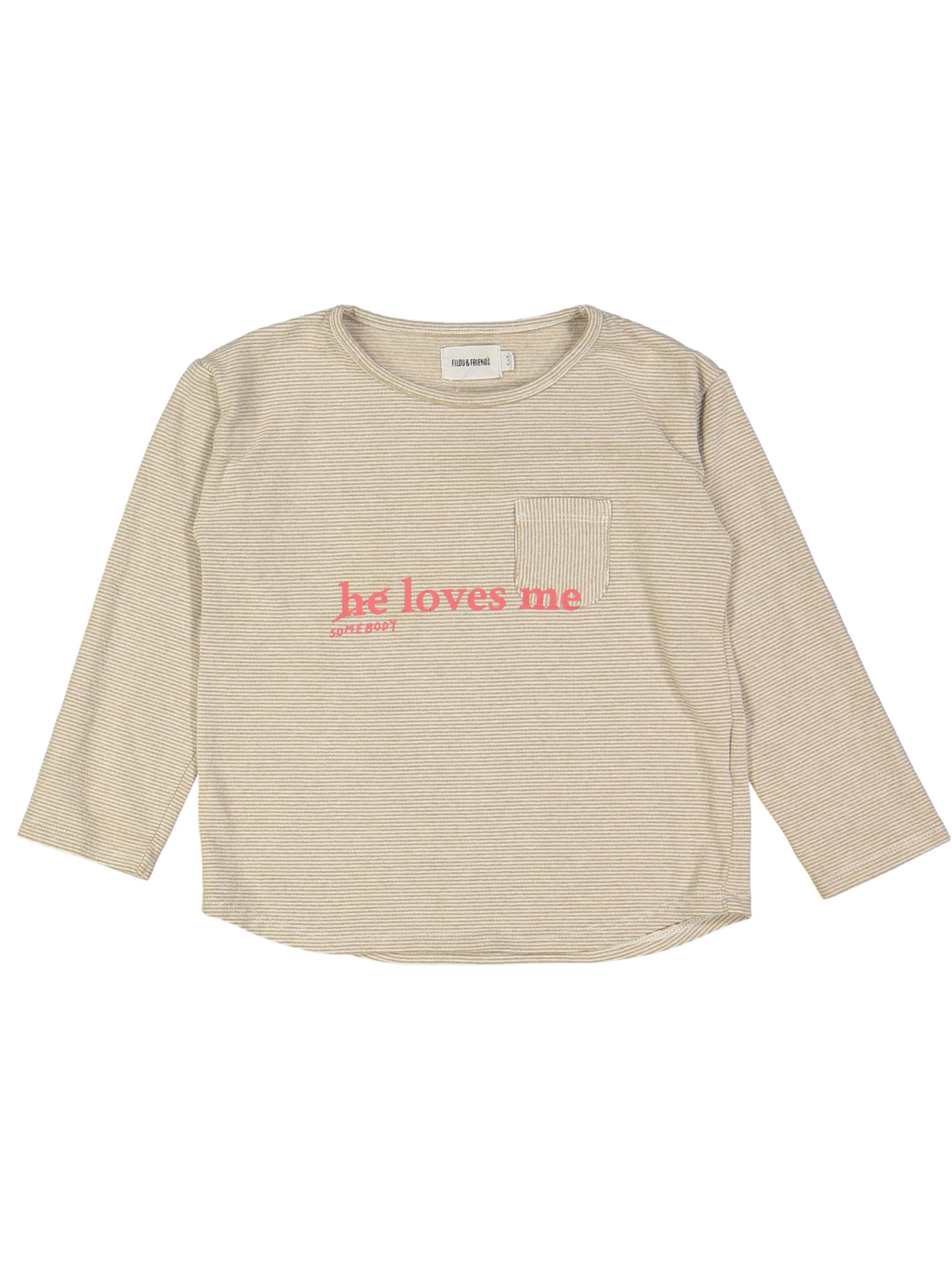 t-shirt bruin he loves me fijne streep 03j