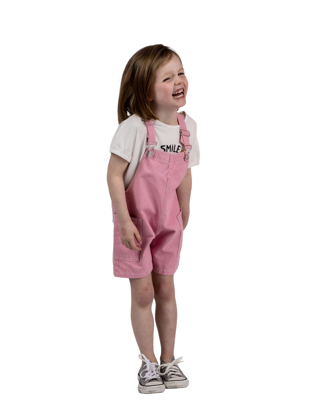 Salopette en jean rayée rose