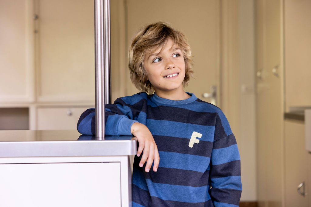 Sweater streep F grijsblauw 12m