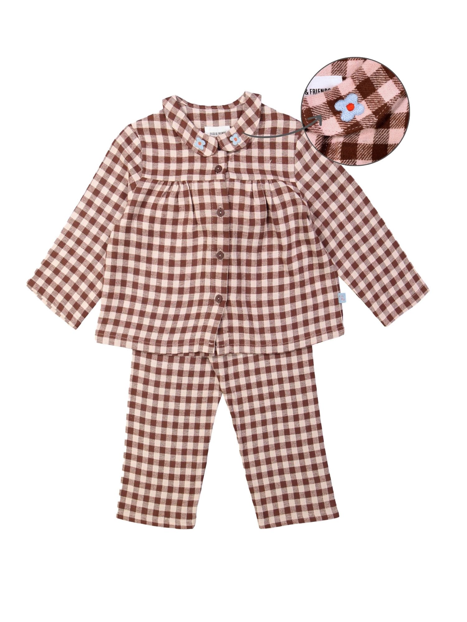 Pyjama ruit lichtroze 12m-18m