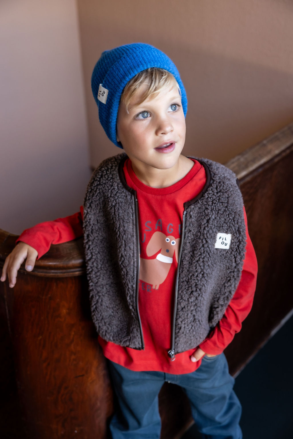 Bodywarmer teddy donkerbruin 12m-18m