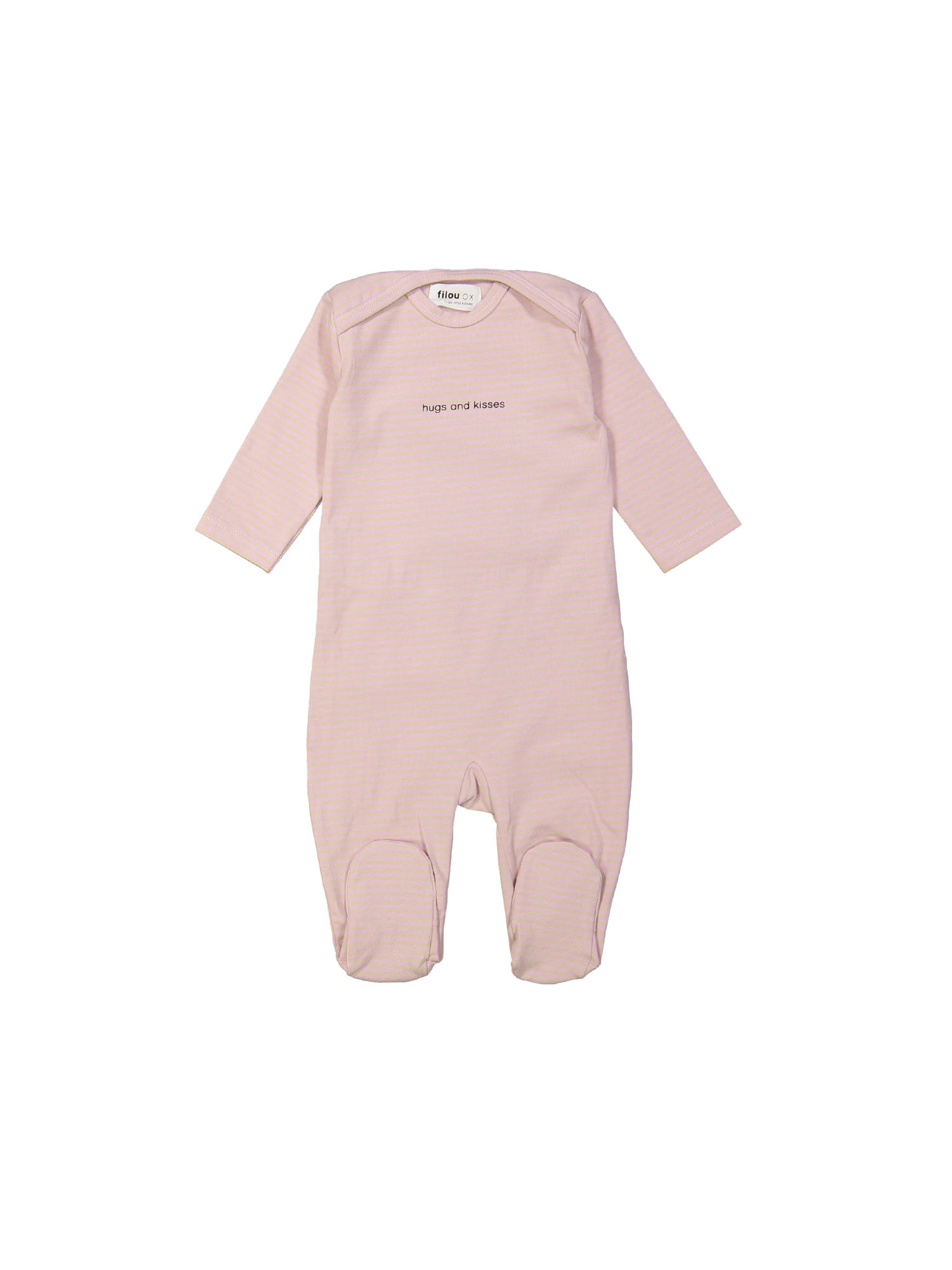Pyjama rayé câlins et bisous rose clair