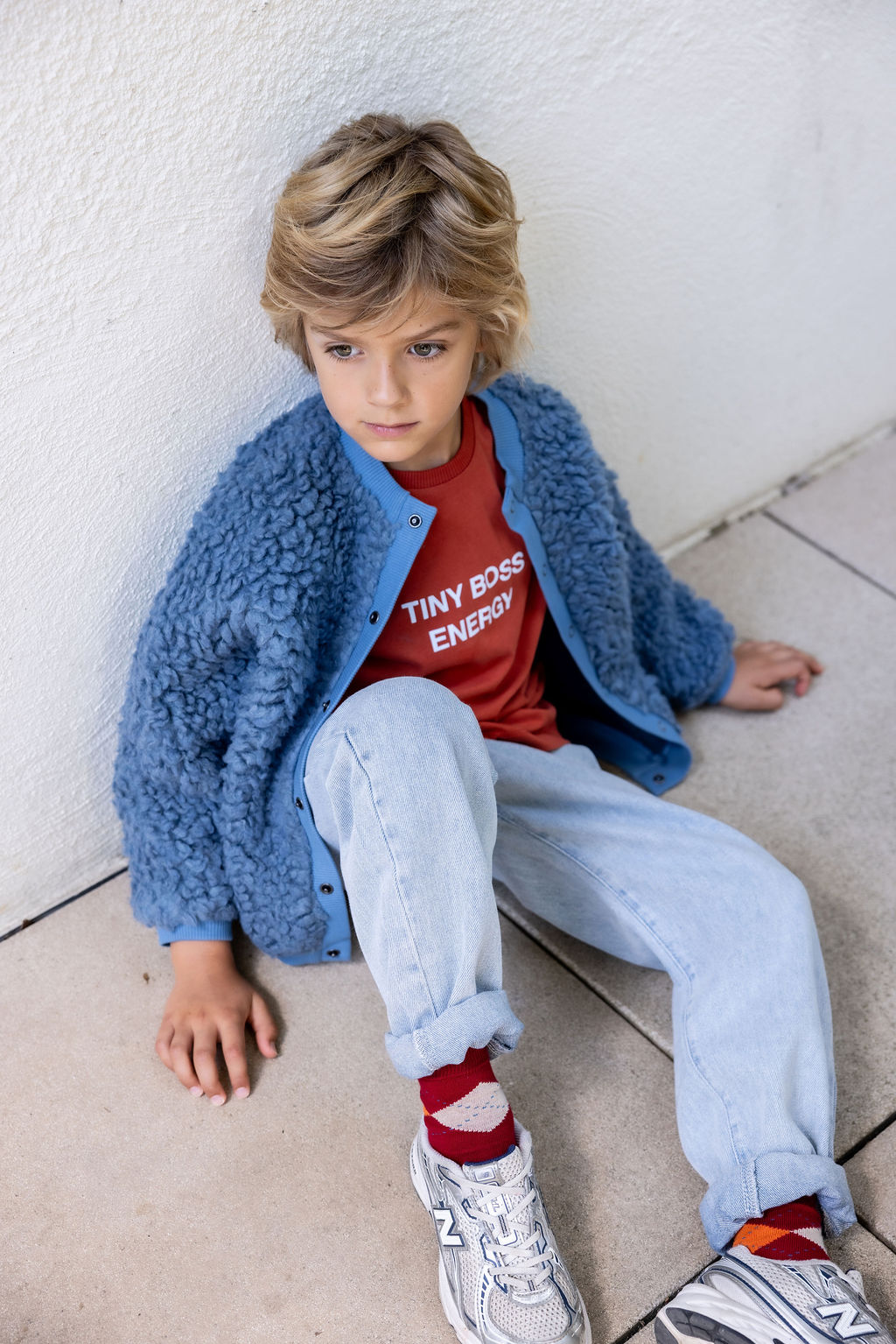 Gilet teddy gris-bleu