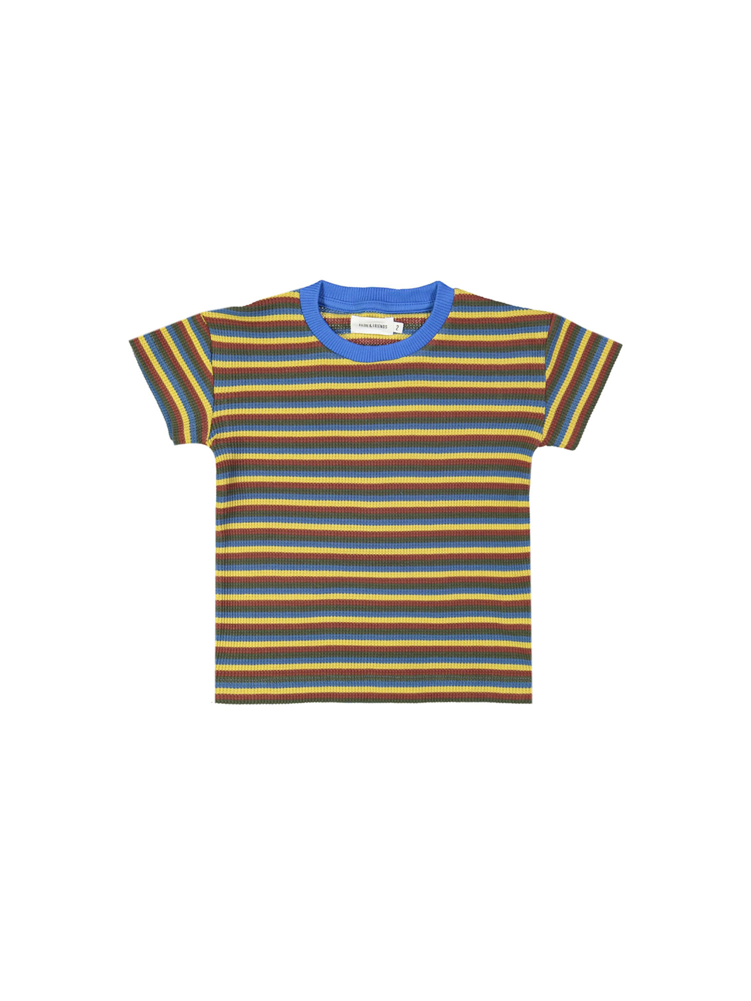t-shirt rib boxy wafel streep multi blauw 02j