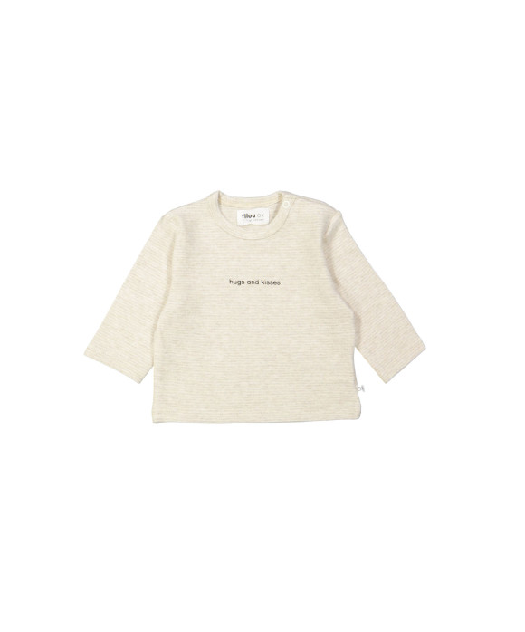 T-shirt fijne streep hugs and kisses beige