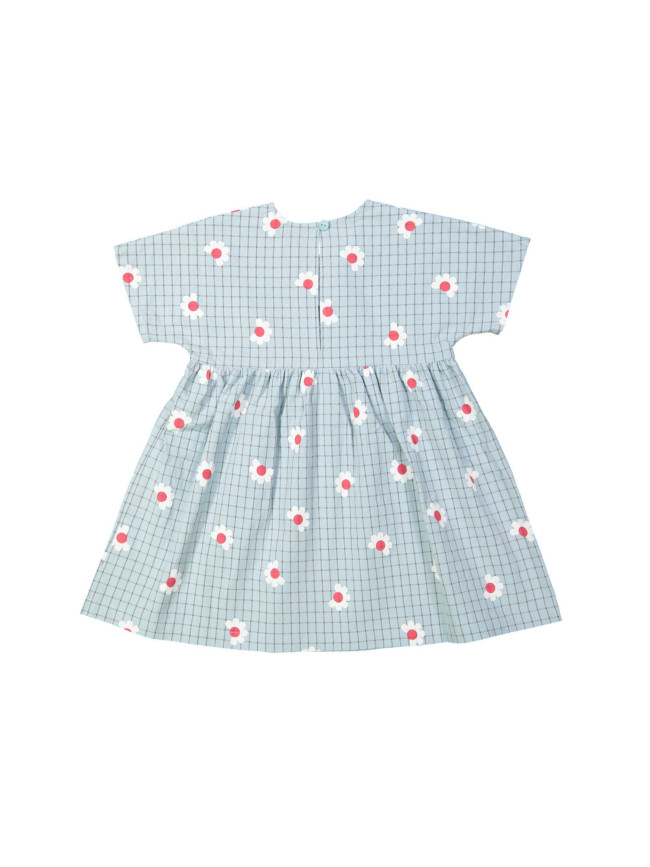 Jurk ruit flowers lichtblauw 18m