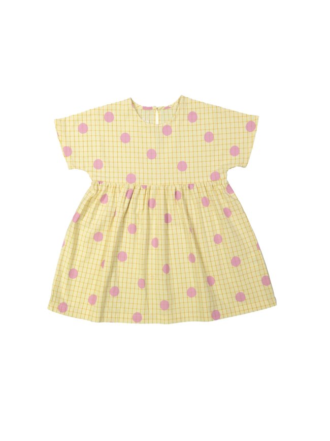 Jurk ruit dots geel 12m