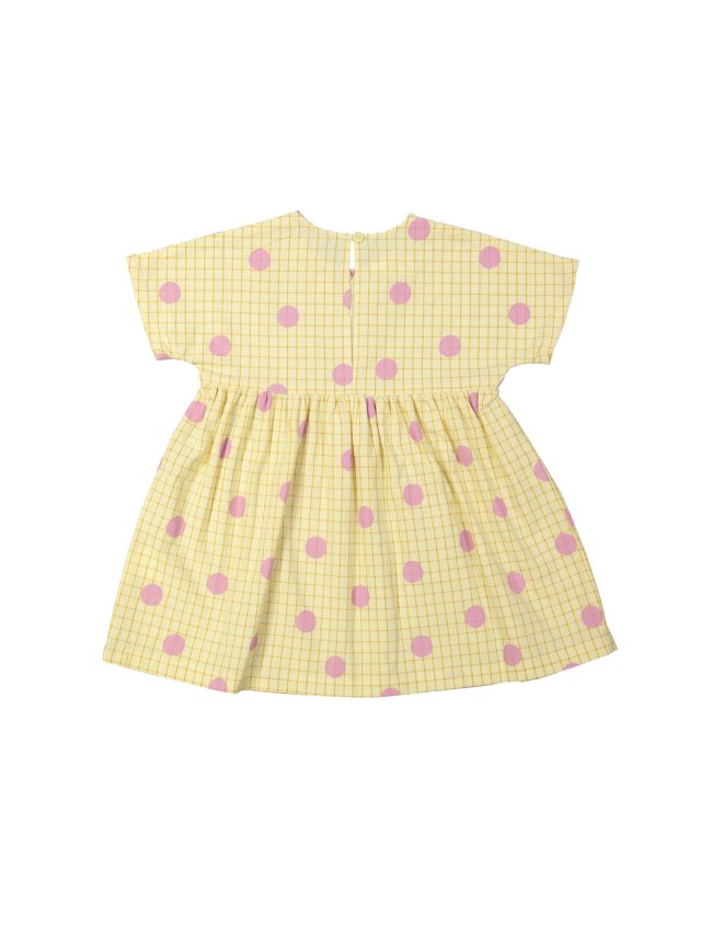 Jurk ruit dots geel 12m