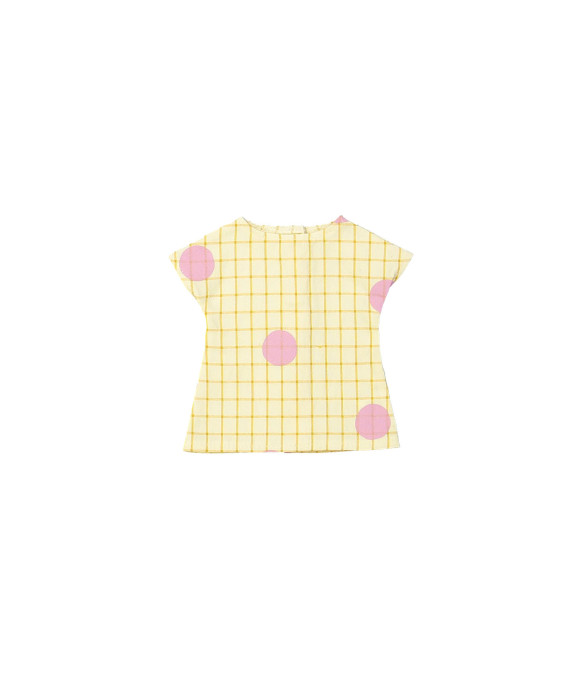 Poppenkleed ruit dots geel