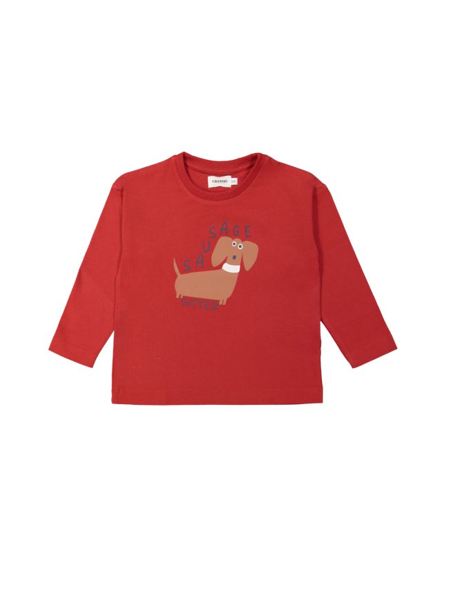 T-shirt sausage dog rood 12m