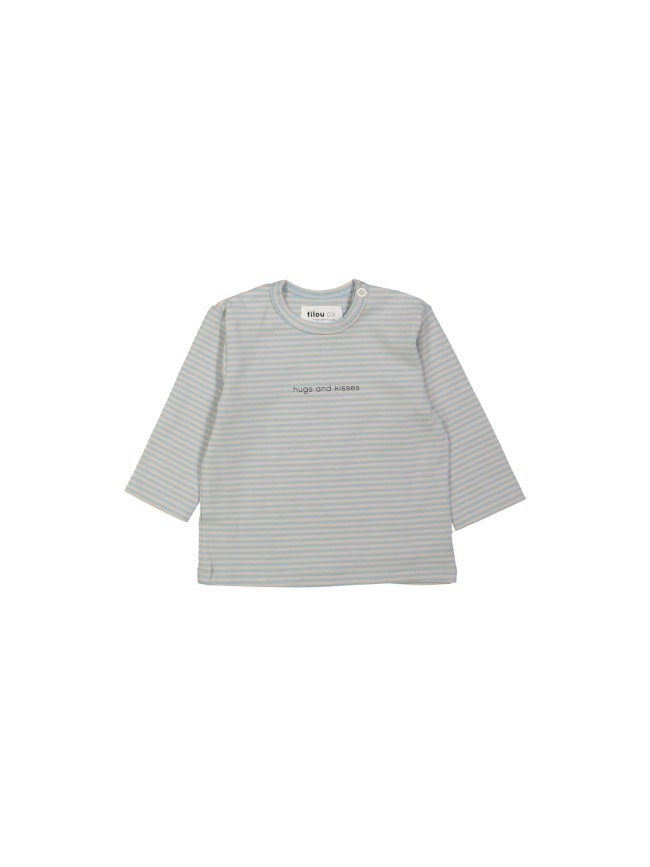 T-shirt streep hugs and kisses lichtblauw chiné 00m