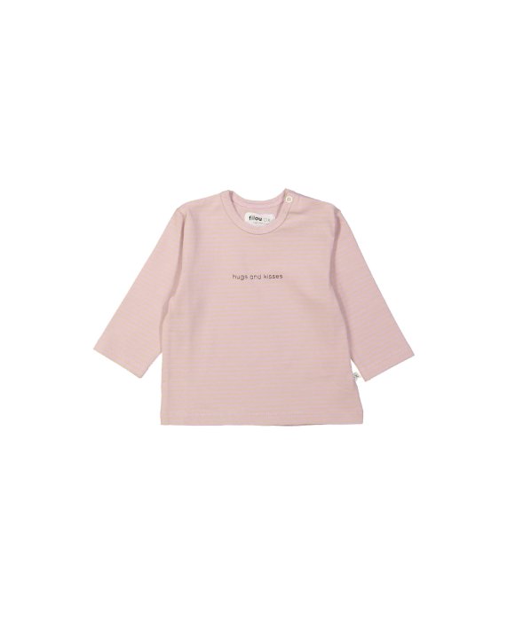 T-shirt streep hugs and kisses lichtroze