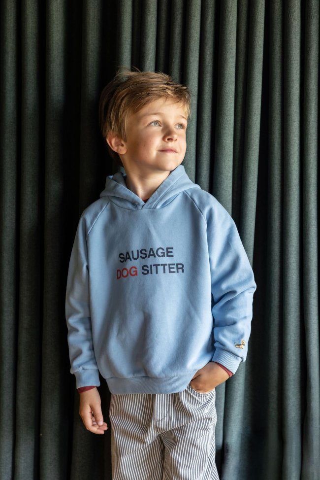 Hoodie sausage dog blauw 12m