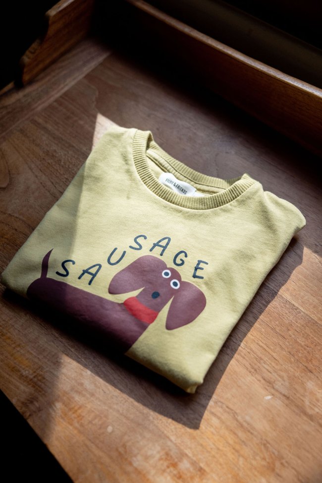 T-shirt sausage dog kaki 12m
