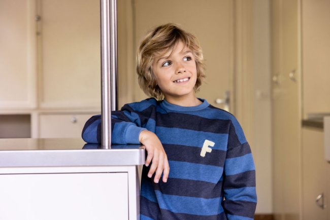 Sweater streep F grijsblauw 12m