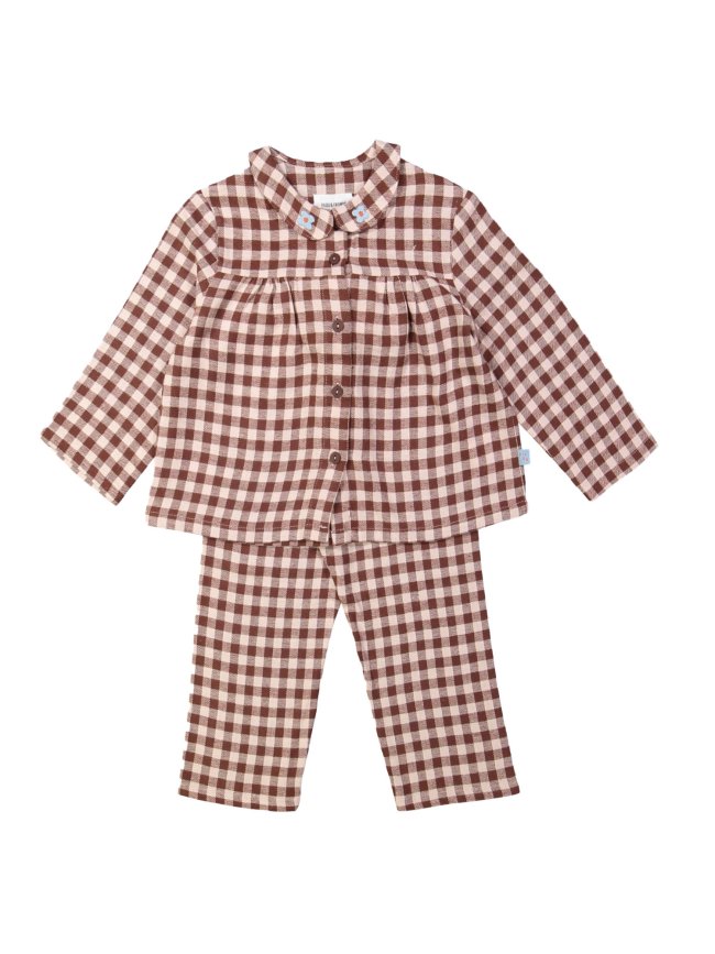 Pyjama ruit lichtroze 12m-18m