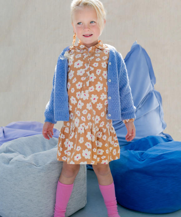 Jurk rib flower camel 