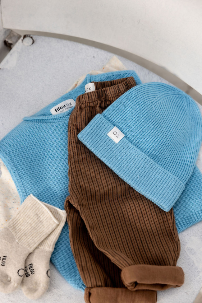 Muts blauw merino wol