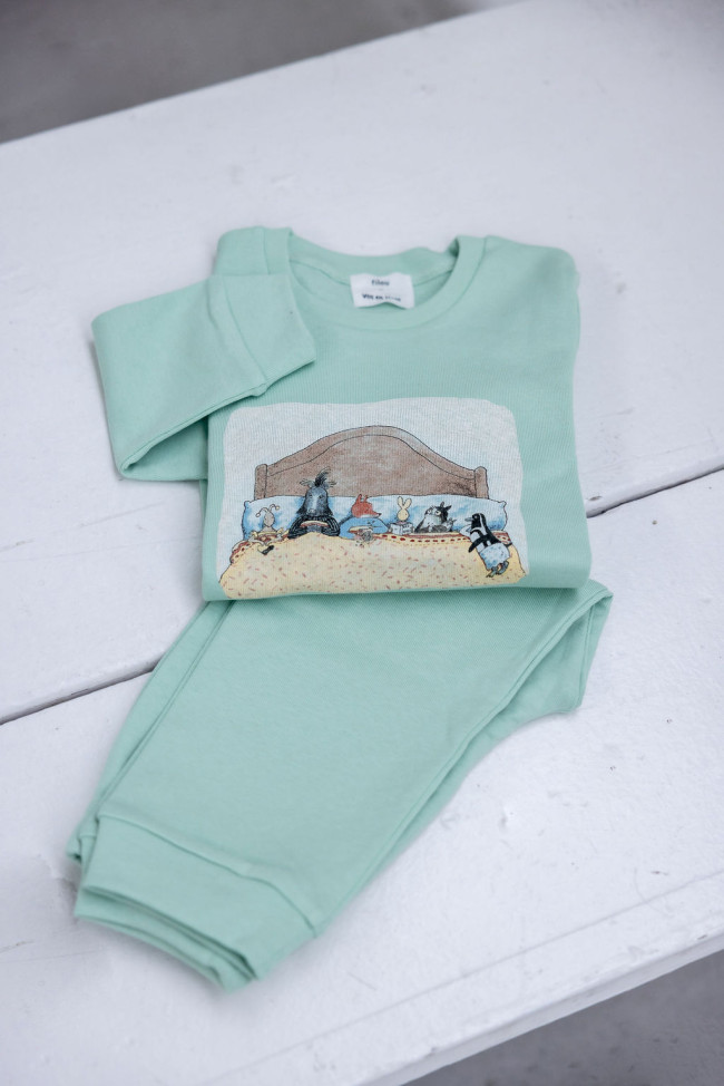 Pyjama vos en haas bed grijsgroen 10j