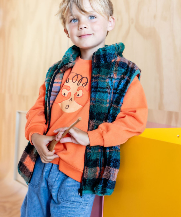 Bodywarmer teddy ruit groen 